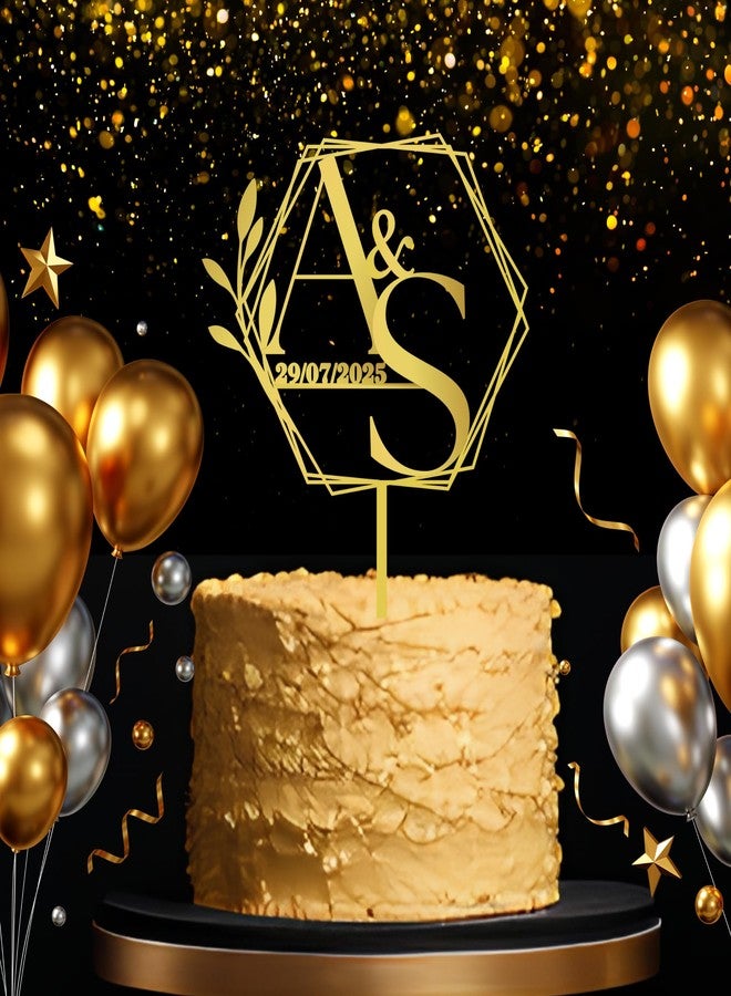 Yellow Nuts Personalised Cake Topper For Wedding Bride Groom Acrylic Golden Baby Shower Anniversary Props Cake Decor Decoration (Style 1) - Image 1